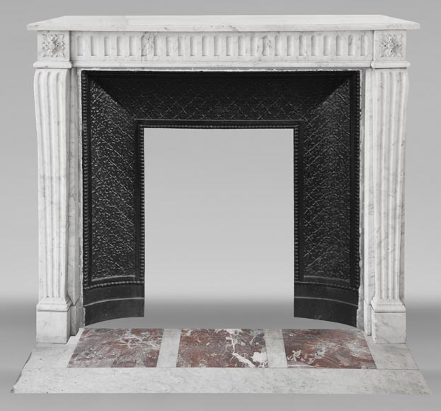 Louis XVI style fluted fireplace, in Carrara marble Louis XVI style fluted fireplace, in Carrara marble-0