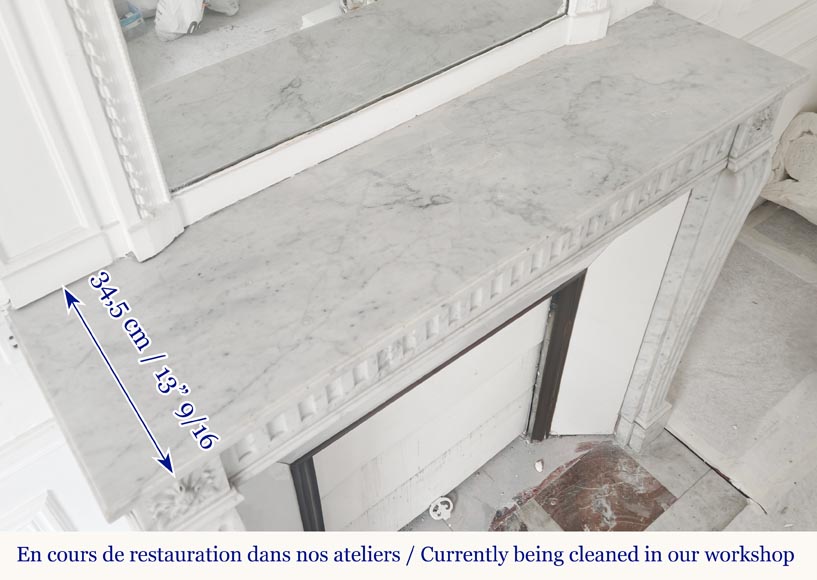Louis XVI style fluted fireplace, in Carrara marble Louis XVI style fluted fireplace, in Carrara marble-9
