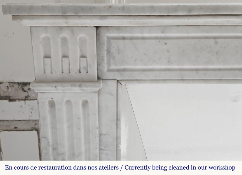  Louis XVI style fireplace in Carrara marble, decorated with a sunflower-3