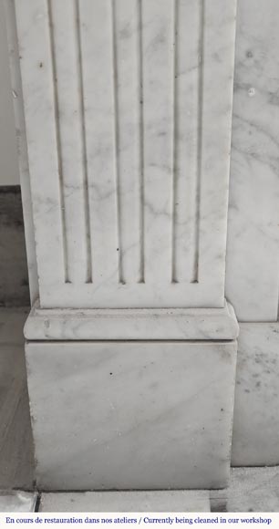  Louis XVI style fireplace in Carrara marble, decorated with a sunflower-4