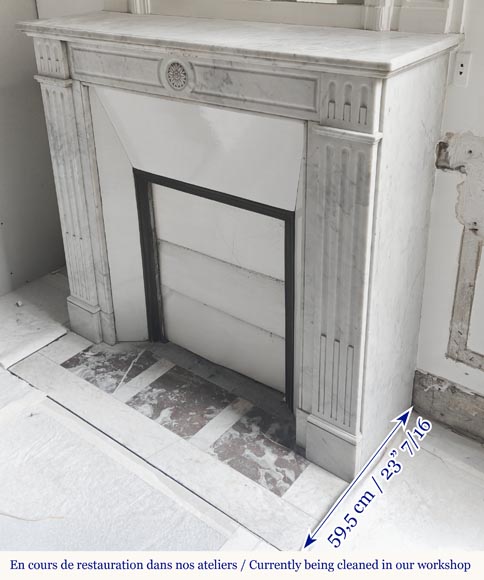  Louis XVI style fireplace in Carrara marble, decorated with a sunflower-5