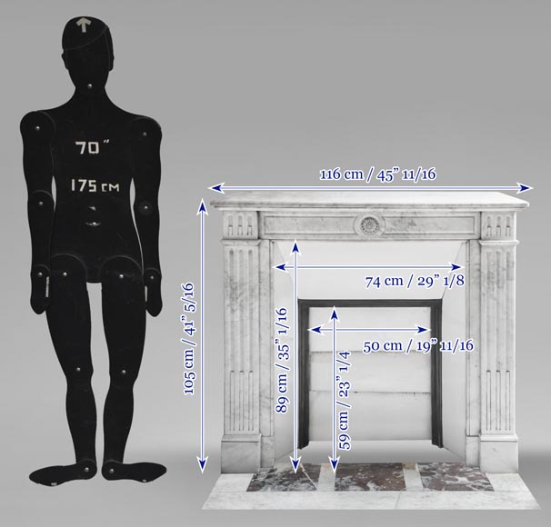  Louis XVI style fireplace in Carrara marble, decorated with a sunflower-10