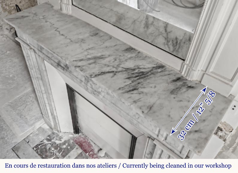 Louis XVI style fireplace in Carrara marble, with molded decoration Louis XVI style fireplace in Carrara marble, with molded decoration-8