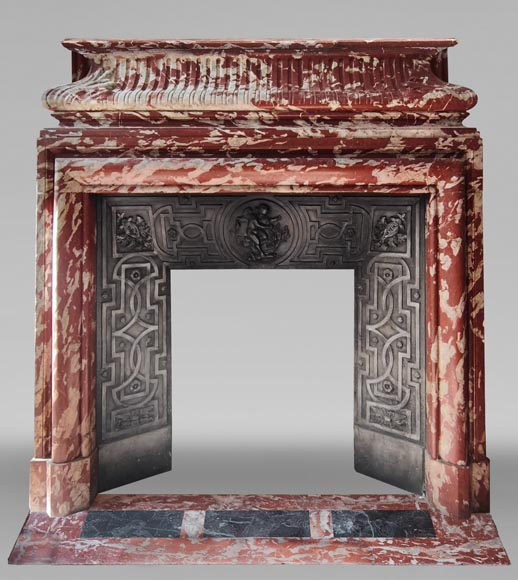Louis XIV style fireplace with acroteria, in Red Languedoc marble Louis XIV style fireplace with acroteria, in Red Languedoc marble-0