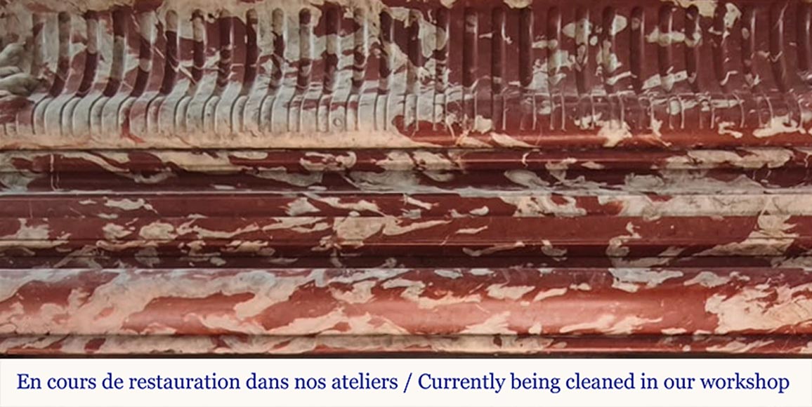 Louis XIV style fireplace with acroteria, in Red Languedoc marble Louis XIV style fireplace with acroteria, in Red Languedoc marble-1