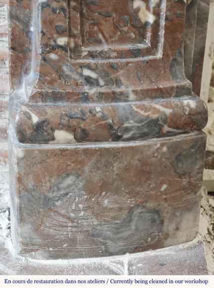 Louis XV period fireplace in Rouge Royal marble, decorated with a shell-7