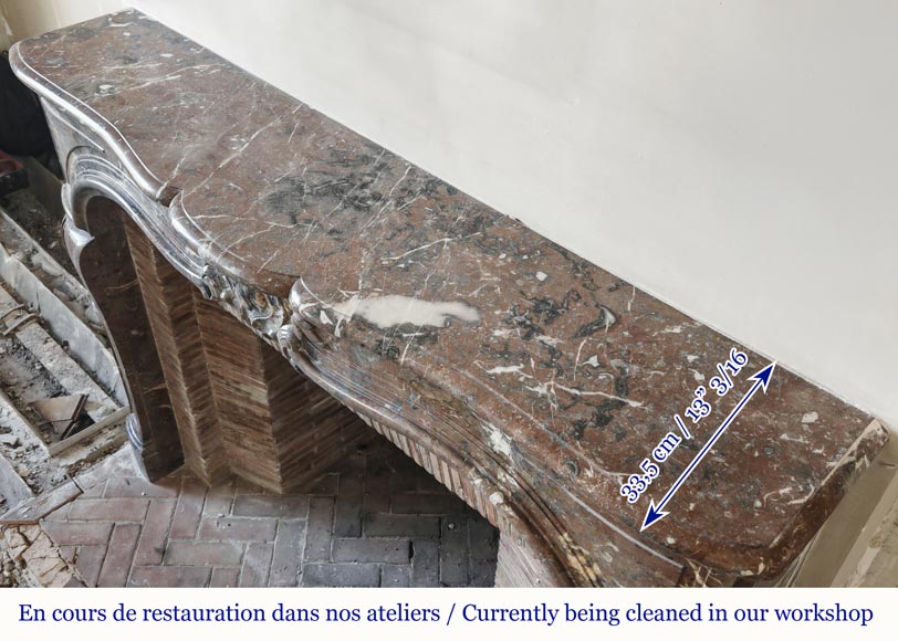 Louis XV period fireplace in Rouge Royal marble, decorated with a shell-8