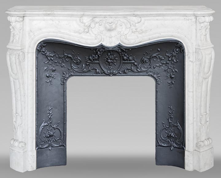 Louis XV style fireplace in Carrara marble, with plant decoration Louis XV style fireplace in Carrara marble, with plant decoration-0