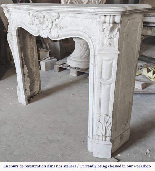 Louis XV style fireplace in Carrara marble, with plant decoration Louis XV style fireplace in Carrara marble, with plant decoration-7