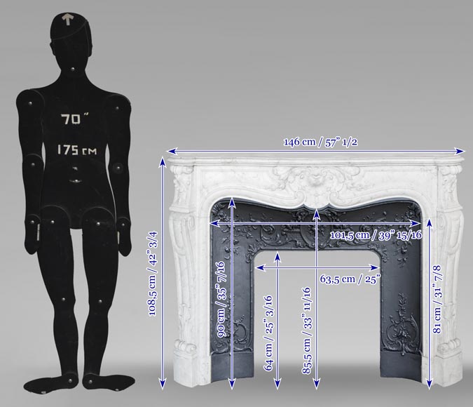 Louis XV style fireplace in Carrara marble, with plant decoration Louis XV style fireplace in Carrara marble, with plant decoration-10