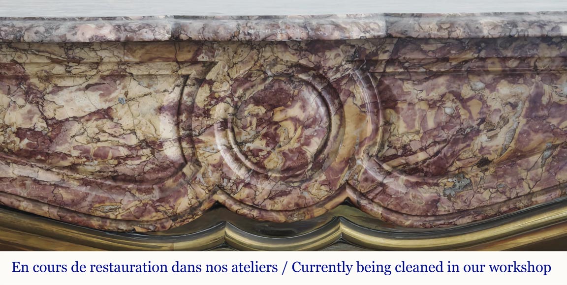 Louis XV style fireplace, Pompadour model, in Spanish Brocatelle marble Louis XV style fireplace, Pompadour model, in Spanish Brocatelle marble-1