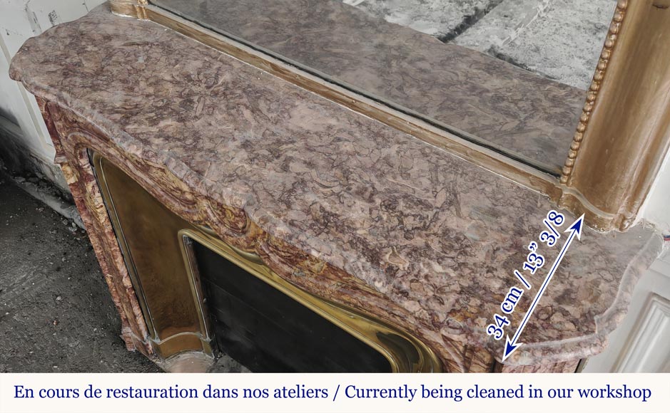 Louis XV style fireplace, Pompadour model, in Spanish Brocatelle marble Louis XV style fireplace, Pompadour model, in Spanish Brocatelle marble-10