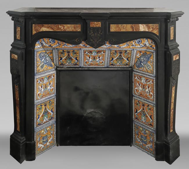 Napoleon III style fireplace in fine black marble and onyx Napoleon III style fireplace in fine black marble and onyx-0