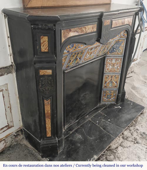 Napoleon III style fireplace in fine black marble and onyx Napoleon III style fireplace in fine black marble and onyx-2