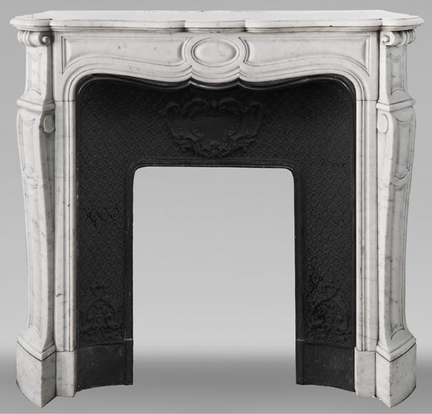 Louis XV style fireplace, Pompadour model, in Carrara marble Louis XV style fireplace, Pompadour model, in Carrara marble-0