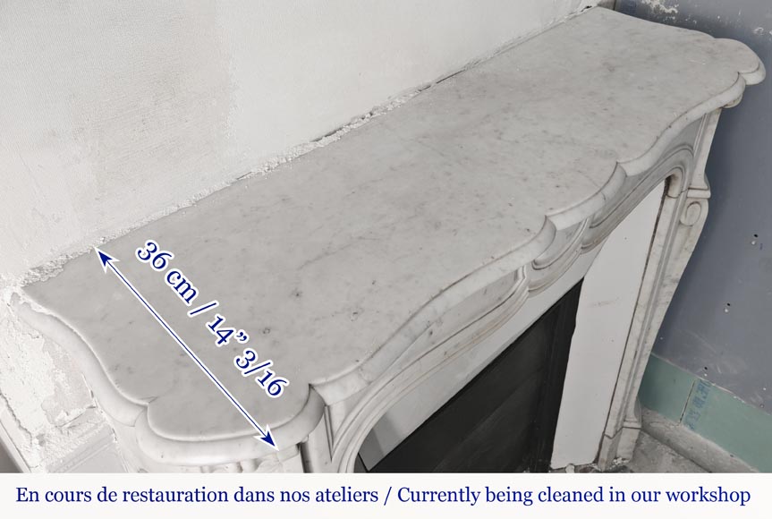 Louis XV style fireplace, Pompadour model, in Carrara marble Louis XV style fireplace, Pompadour model, in Carrara marble-7