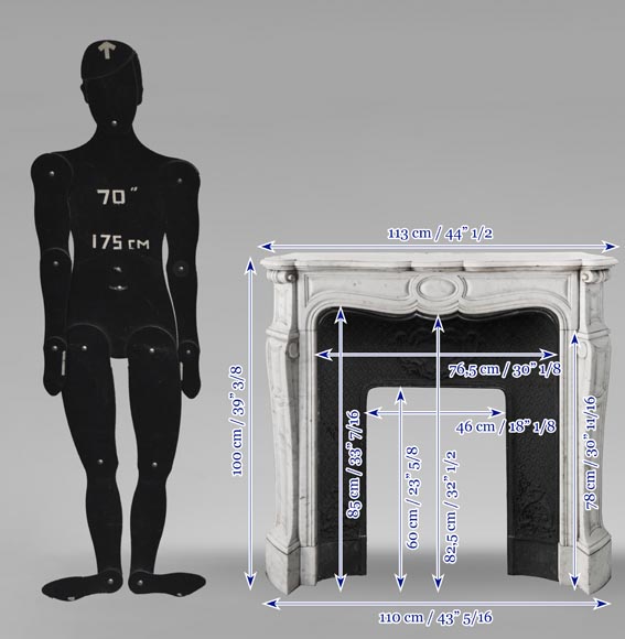 Louis XV style fireplace, Pompadour model, in Carrara marble Louis XV style fireplace, Pompadour model, in Carrara marble-8