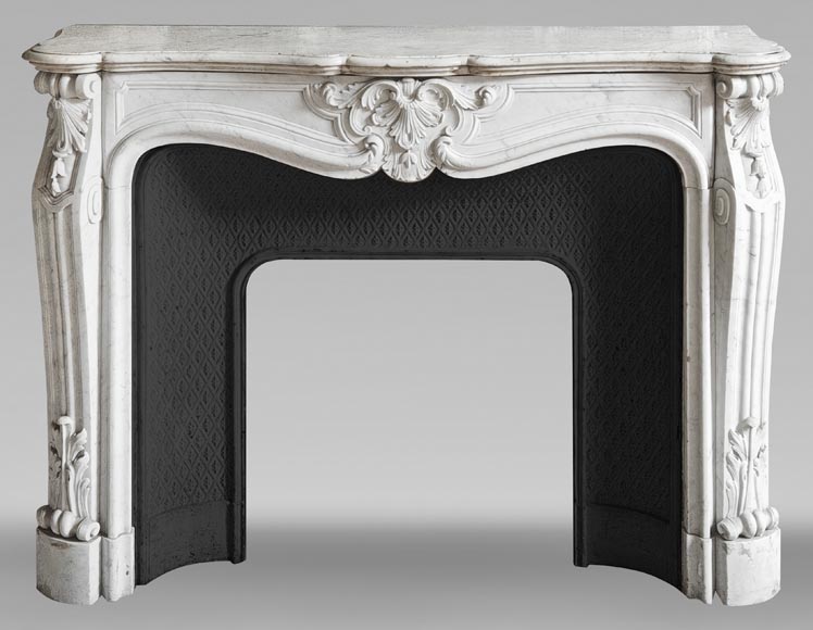 Louis XV style fireplace in Carrara marble, decorated with a palmette Louis XV style fireplace in Carrara marble, decorated with a palmette-0