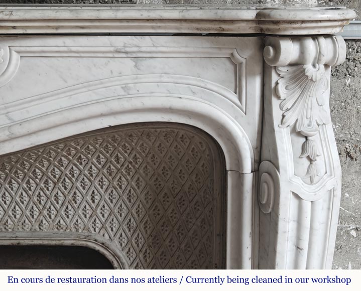 Louis XV style fireplace in Carrara marble, decorated with a palmette Louis XV style fireplace in Carrara marble, decorated with a palmette-8