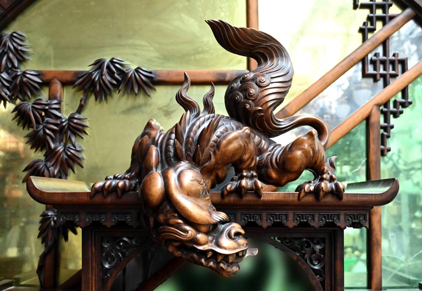 Gabriel VIARDOT (1830-1901) – Japanese-style fireplace in stained sycamore wood, topped with a dragon and an imposing circular mirror Gabriel VIARDOT (1830-1901) – Japanese-style fireplace in stained sycamore wood, topped with a dragon and an imposing circular mirror-3