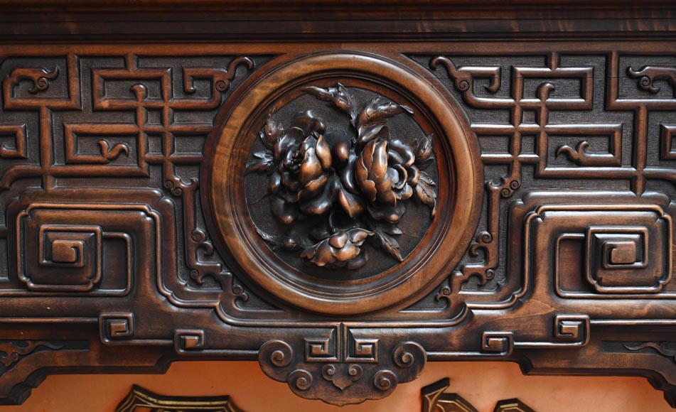 Gabriel VIARDOT (1830-1901) – Japanese-style fireplace in stained sycamore wood, topped with a dragon and an imposing circular mirror Gabriel VIARDOT (1830-1901) – Japanese-style fireplace in stained sycamore wood, topped with a dragon and an imposing circular mirror-6