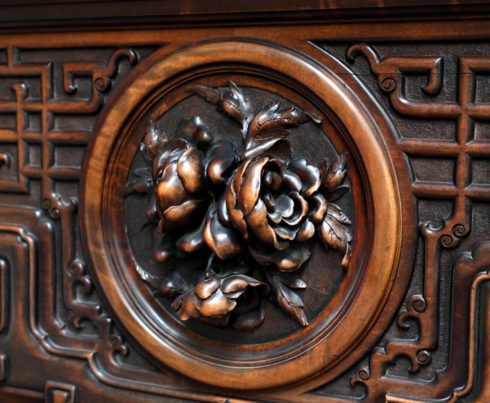 Gabriel VIARDOT (1830-1901) – Japanese-style fireplace in stained sycamore wood, topped with a dragon and an imposing circular mirror Gabriel VIARDOT (1830-1901) – Japanese-style fireplace in stained sycamore wood, topped with a dragon and an imposing circular mirror-7