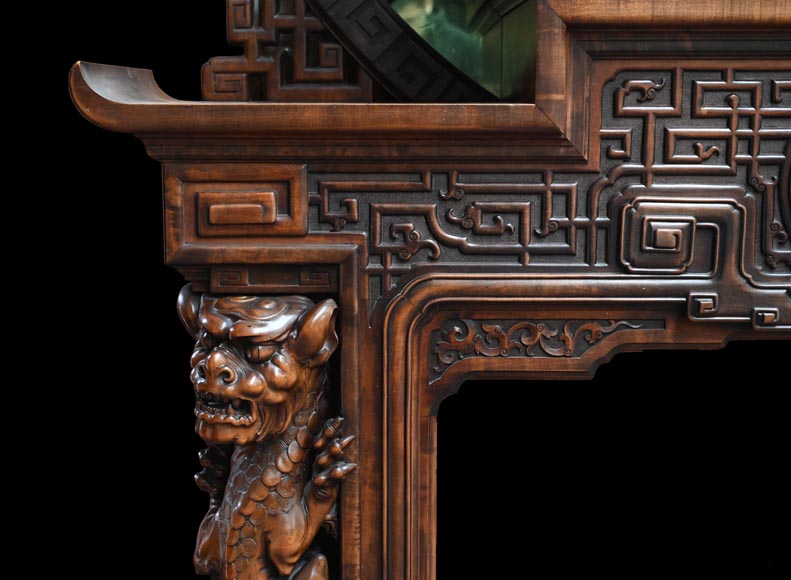 Gabriel VIARDOT (1830-1901) – Japanese-style fireplace in stained sycamore wood, topped with a dragon and an imposing circular mirror Gabriel VIARDOT (1830-1901) – Japanese-style fireplace in stained sycamore wood, topped with a dragon and an imposing circular mirror-8