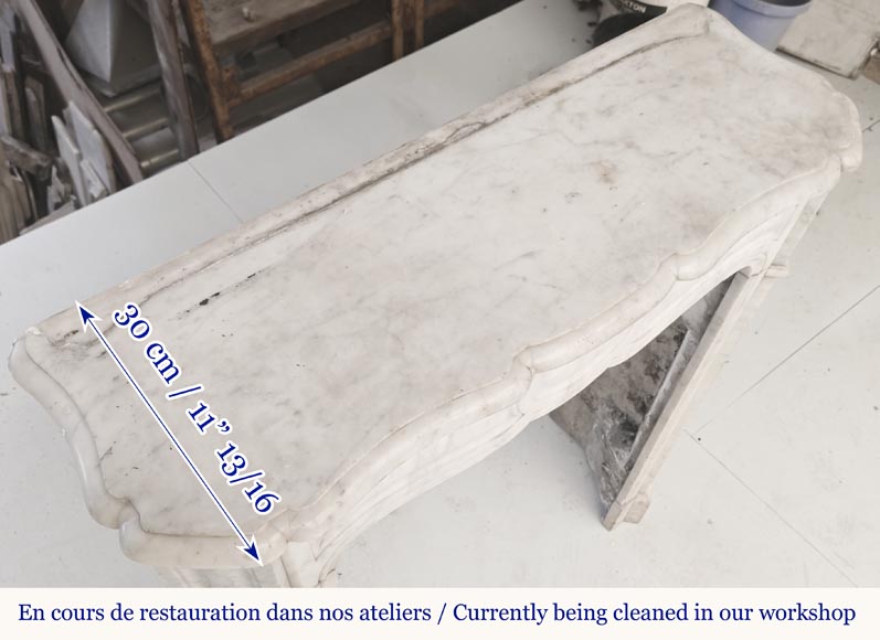 Louis XV style fireplace, Pompadour model, in Carrara marble Louis XV style fireplace, Pompadour model, in Carrara marble-8