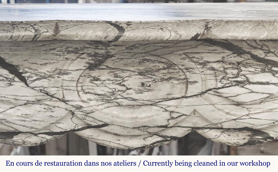 Louis XV style fireplace, Pompadour model, in blue flowered marble Louis XV style fireplace, Pompadour model, in blue flowered marble-1