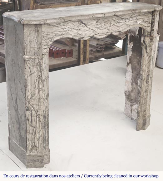 Louis XV style fireplace, Pompadour model, in blue flowered marble Louis XV style fireplace, Pompadour model, in blue flowered marble-2