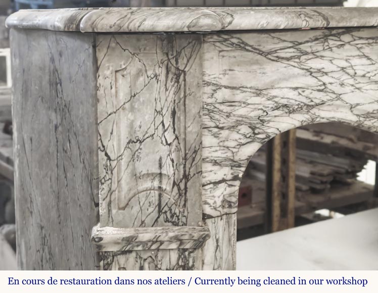 Louis XV style fireplace, Pompadour model, in blue flowered marble Louis XV style fireplace, Pompadour model, in blue flowered marble-3