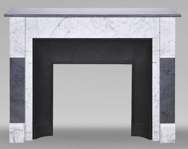 Two-tone Art Deco style fireplace in Carrara marble and dark Turquin-0