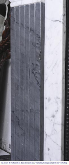 Two-tone Art Deco style fireplace in Carrara marble and dark Turquin-4