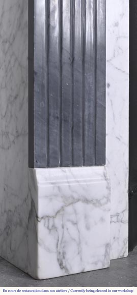 Two-tone Art Deco style fireplace in Carrara marble and dark Turquin-5