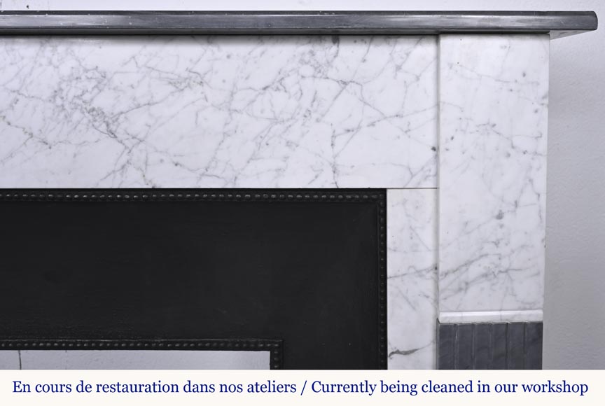 Two-tone Art Deco style fireplace in Carrara marble and dark Turquin-7