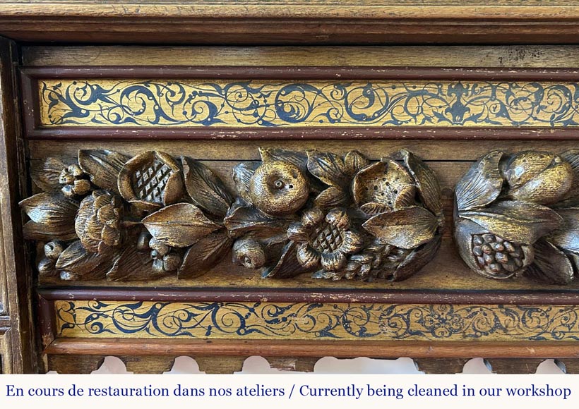 Wall-mounted fireplace with trumeau, carved and gilded wood, elements from the 18th and 19th centuries-2