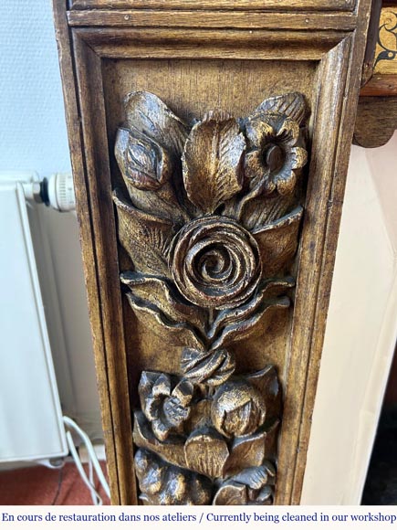 Wall-mounted fireplace with trumeau, carved and gilded wood, elements from the 18th and 19th centuries-6