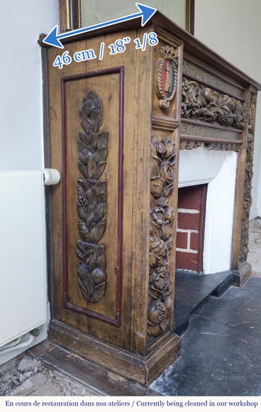 Wall-mounted fireplace with trumeau, carved and gilded wood, elements from the 18th and 19th centuries-7