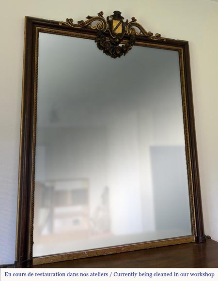 Wall-mounted fireplace with trumeau, carved and gilded wood, elements from the 18th and 19th centuries-8