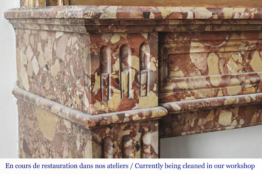 Louis XVI style fluted fireplace, in red Breccia d'Alep marble Louis XVI style fluted fireplace, in red Breccia d'Alep marble-3