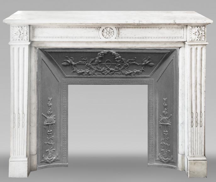 Louis XVI style fireplace with pearl decoration, in Carrara marble Louis XVI style fireplace with pearl decoration, in Carrara marble-0