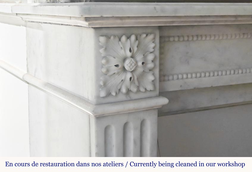 Louis XVI style fireplace with pearl decoration, in Carrara marble Louis XVI style fireplace with pearl decoration, in Carrara marble-3