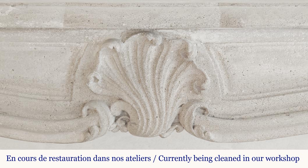 Louis XV style stone fireplace, decorated with a shell Louis XV style stone fireplace, decorated with a shell-1