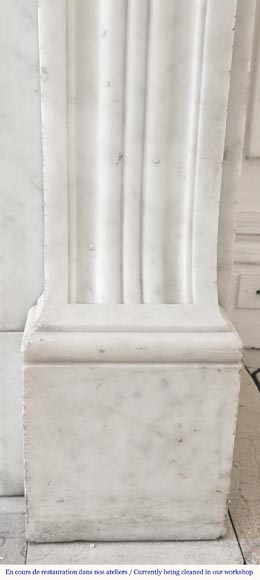 Louis XVI style fireplace in Carrara marble, decorated with acanthus leaves-7