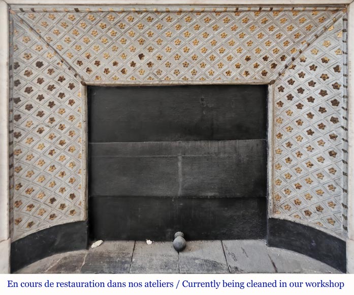 Louis XVI style fireplace in Carrara marble, decorated with acanthus leaves-8