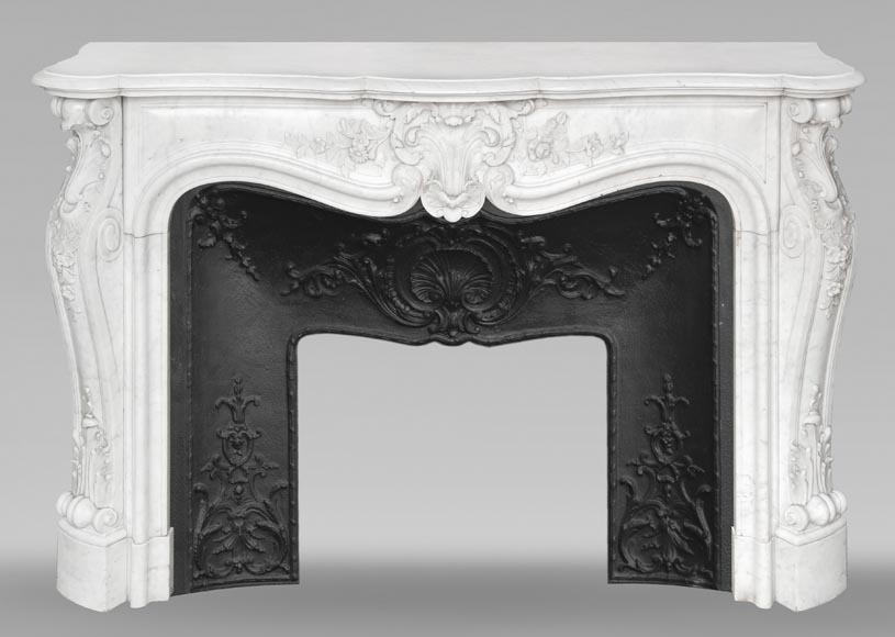 Louis XV style fireplace in Carrara marble richly carved with plant motifs Louis XV style fireplace in Carrara marble richly carved with plant motifs-0