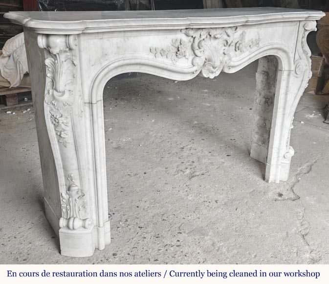 Louis XV style fireplace in Carrara marble richly carved with plant motifs Louis XV style fireplace in Carrara marble richly carved with plant motifs-6