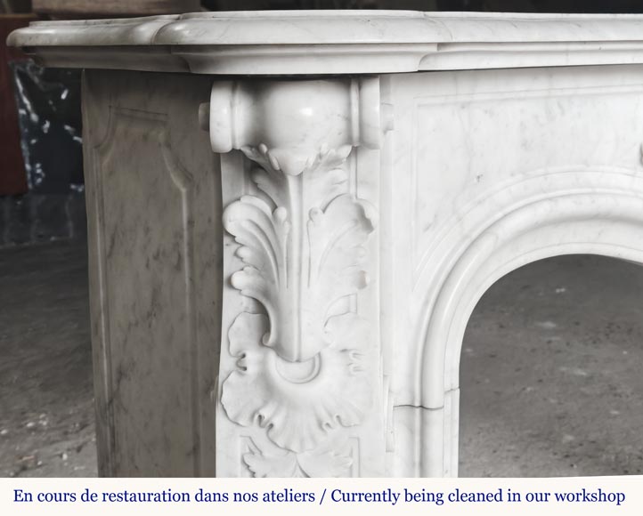 Louis XV style fireplace in Carrara marble richly carved with plant motifs Louis XV style fireplace in Carrara marble richly carved with plant motifs-7
