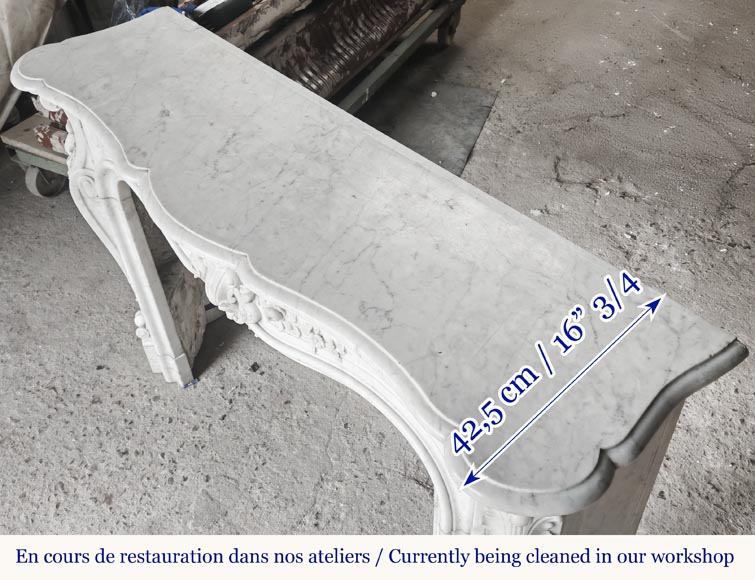 Louis XV style fireplace in Carrara marble richly carved with plant motifs Louis XV style fireplace in Carrara marble richly carved with plant motifs-14