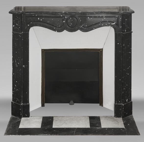 Louis XV style fireplace, Pompadour model, in speckled black marble-0